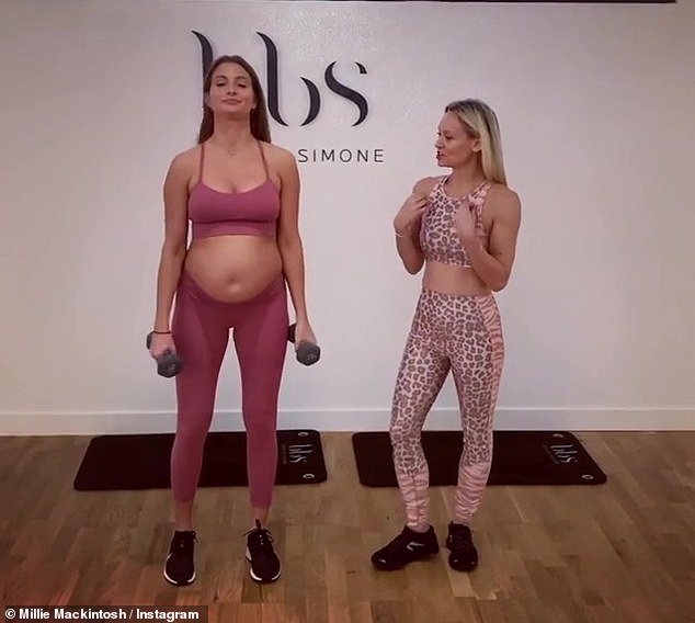 Here go: Advanced pregnancy proved to be no barrier as Millie Mackintosh continued her rigorous gym routine on Wednesday morning