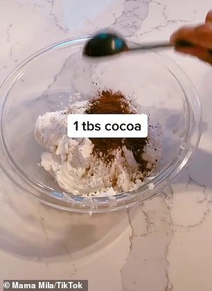 The three ingredients you need is icing sugar, cocoa and coconut cream - all mixed together (the ingredients pictured)