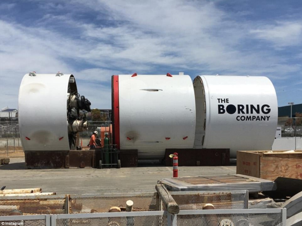 The image shows a large boring machine with the Boring Company logo on. However, it was later removed by the user, believed to be a SpaceX employee