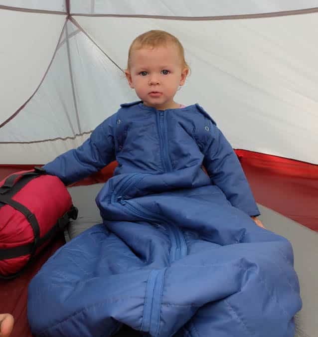 baby in sleeping bag camping