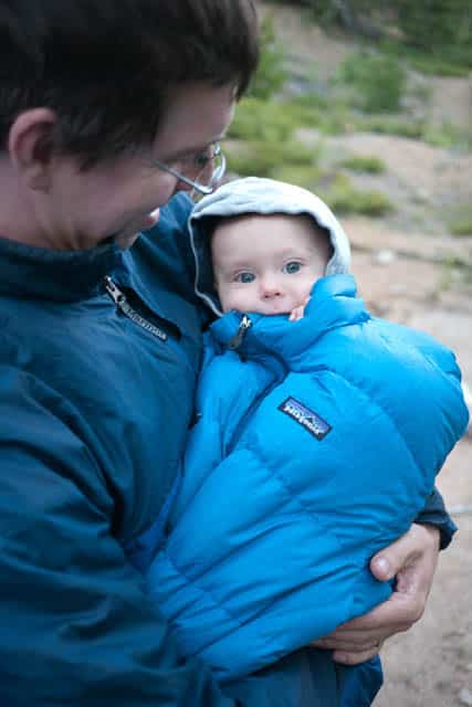 down jacket as sleeping bag for baby