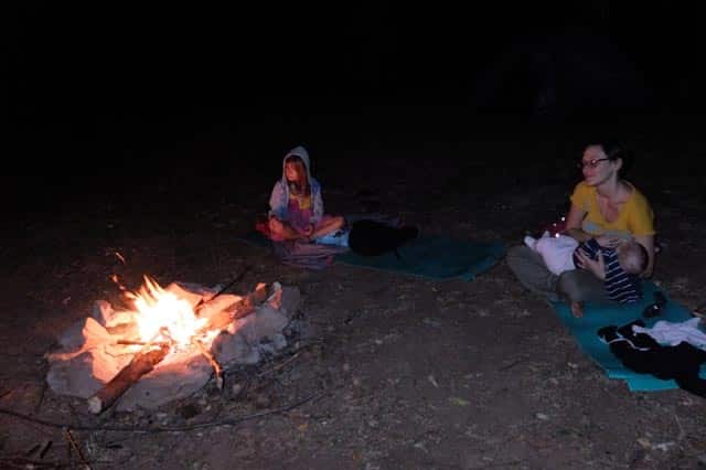 baby around campfire