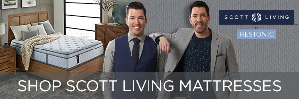 A Scott Living Mattress with Jonathan and Drew Scott in the foreground 